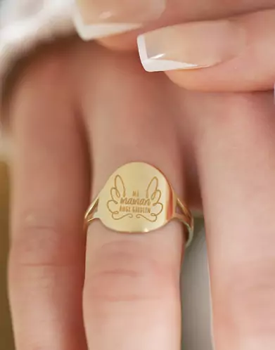 Bague Ronde Ma Maman Ange Gardien en Or &agrave; Personnaliser