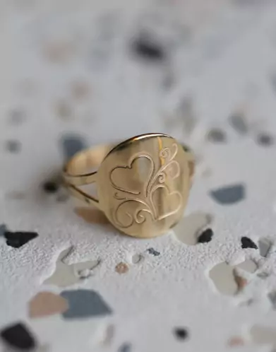 Bague Ronde Duo C&oelig;urs en Or &agrave; Personnaliser