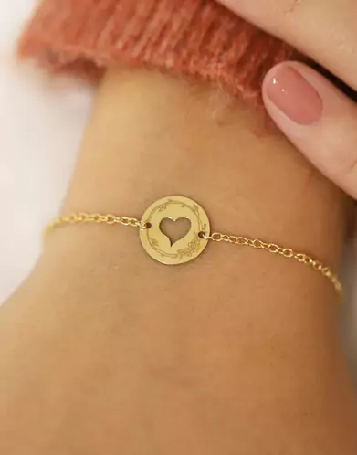 Bracelet Coeur Ajour&eacute; Femme D&eacute;cor Fleur