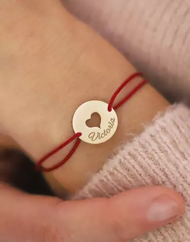 Bracelet C&oelig;ur Ajour&eacute; Cordon Personnalisable