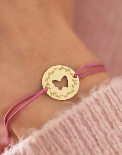 Bracelet Papillon Ajour&eacute; Cordon D&eacute;cor Laurier