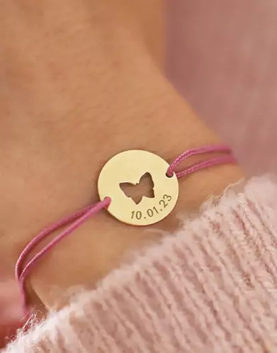 Bracelet Papillon Ajour&eacute; Or Cordon Personnalisable