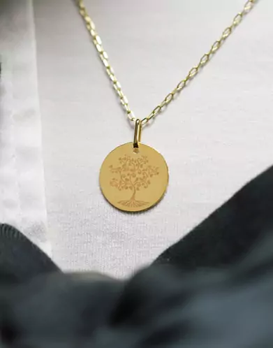 M&eacute;daille Ronde M Arbre de Vie Oiseaux en Or Personnalisable