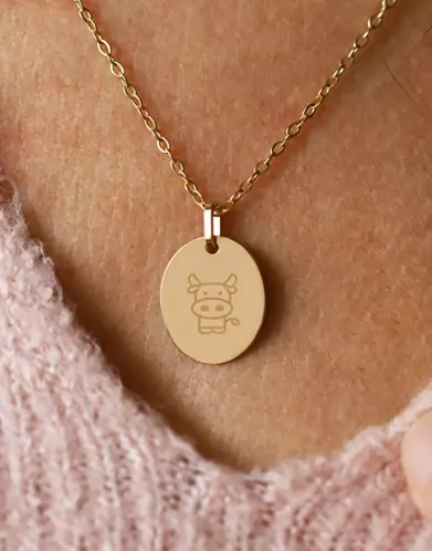M&eacute;daille Ovale M Zodiaque Enfantin en Or &agrave; Personnaliser