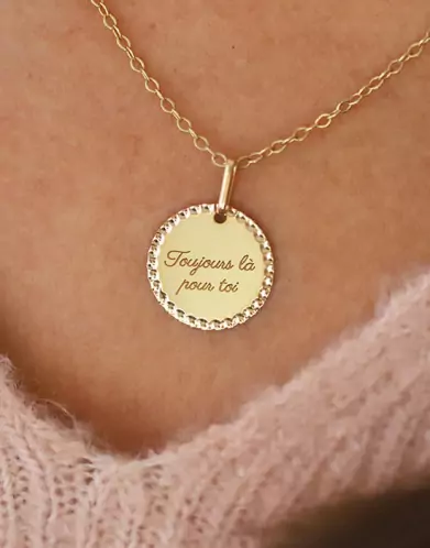 M&eacute;daille Or Ronde Perl&eacute;e &agrave; Graver