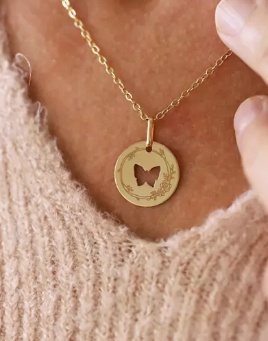 M&eacute;daille Papillon Ajour&eacute; M D&eacute;cor Fleur