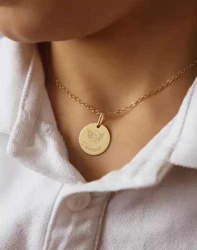 M&eacute;daille Ronde Or Ange Personnalisable
