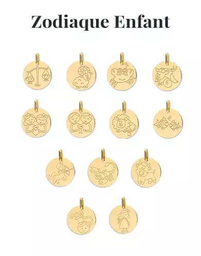 M&eacute;daille Zodiaque Enfant Or Personnalisable