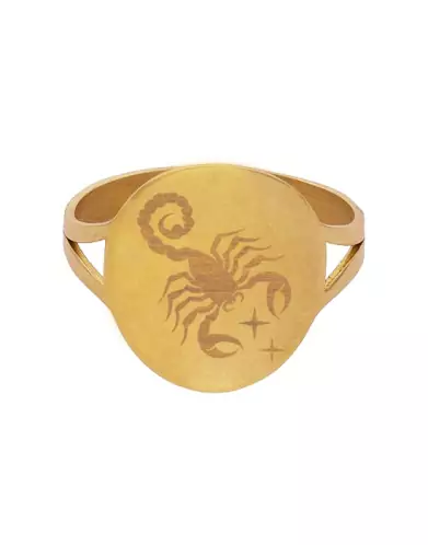 Bague Ronde Embl&egrave;me Zodiaque en Or Personnalisable