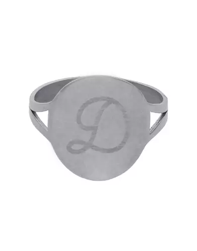 Bague Ronde Lettre Grav&eacute;e Style Calligraphie en Or Personnalisable