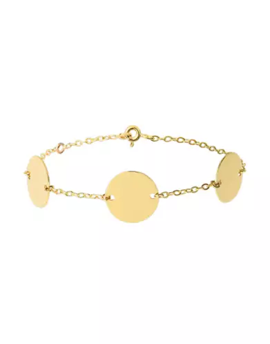 Bracelet Trois M&eacute;dailles Rondes en Or &agrave; Graver