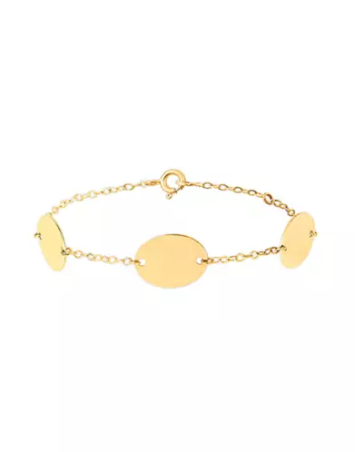 Bracelet Trois M&eacute;dailles Ovales en Or &agrave; Graver