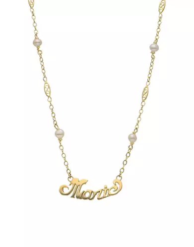 Collier Pr&eacute;nom Lettres Anglaises en Or et Perles Personnalisable
