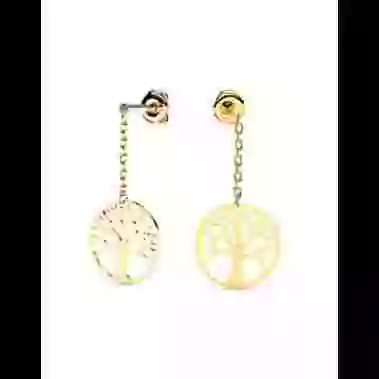 Boucles d&rsquo;Oreilles Pendantes Arbre de Vie Cercl&eacute; en Or image cachée