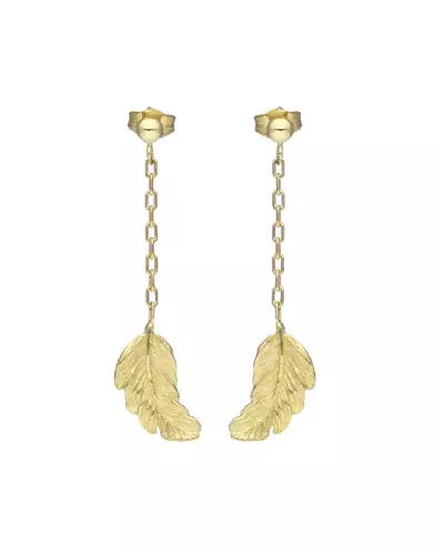 Boucles d&rsquo;Oreilles Plumes Pendantes en Or