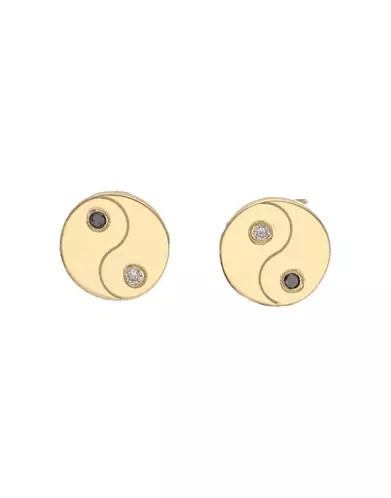 Boucles d&rsquo;Oreilles Yin Yang en Or et Pierres