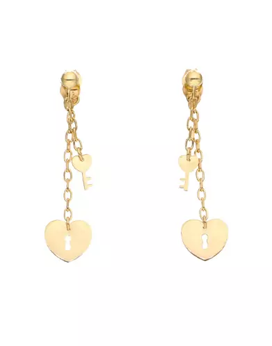 Boucles d&rsquo;Oreilles Pendantes Cl&eacute; de mon Coeur en Or