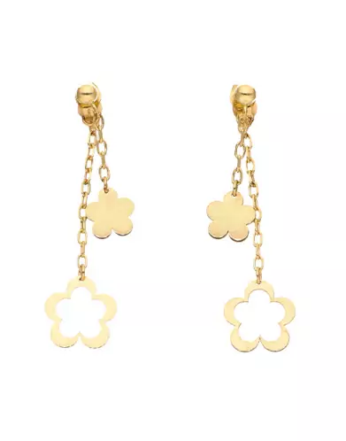 Boucles d&rsquo;Oreilles Pendantes Fleurs en Or
