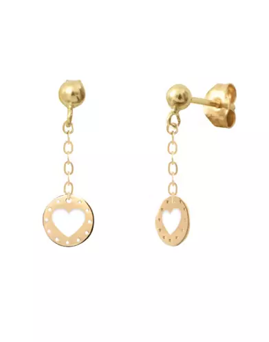Boucles d&rsquo;Oreilles Pendantes Ajour&eacute;es Coeur en Or
