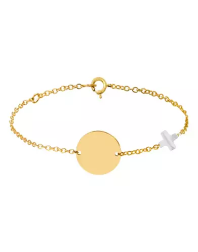 Bracelet Or Cha&icirc;ne Personnalis&eacute; Enfant Nacre Croix