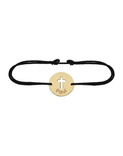 Bracelet Rond Croix Ajour&eacute;e en Or Personnalisable Cordon