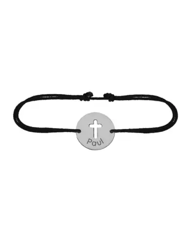 Bracelet Rond Croix Ajour&eacute;e en Or Personnalisable Cordon