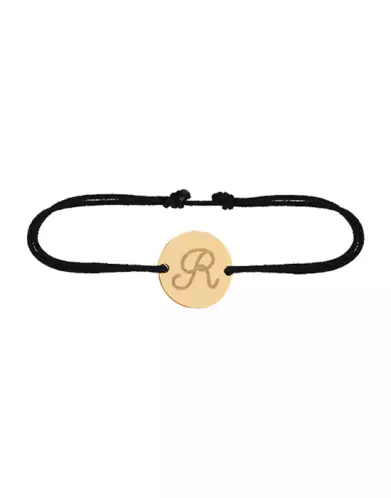 Bracelet Rond Cordon Lettre Grav&eacute;e Style Calligraphie en Or Personnalisable