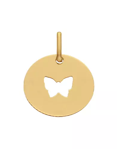 M&eacute;daille Ronde Ajour&eacute;e Papillon en Or Personnalisable Taille M