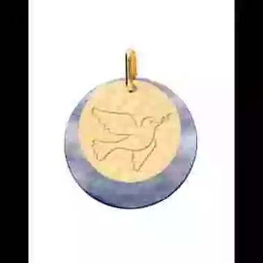 M&eacute;daille Colombe en Or et Nacre image cachée