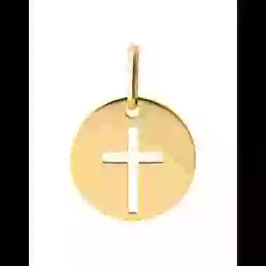 M&eacute;daille Ronde Croix Ajour&eacute;e en Or image cachée