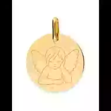 M&eacute;daille Ronde Ange Penseur Grav&eacute; en Or Personnalisable image cachée