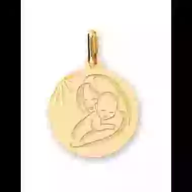 M&eacute;daille Vierge &agrave; l&rsquo;Enfant Soleill&eacute;e en Or Personnalisable image cachée