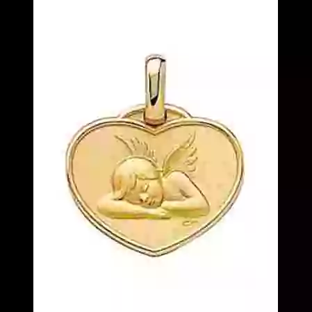 M&eacute;daille C&oelig;ur Ange qui Dort en Or Personnalisable image cachée