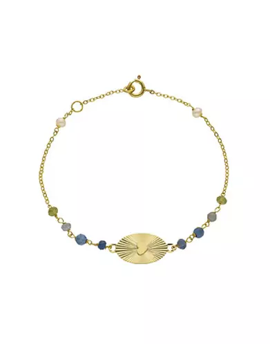 Bracelet C&oelig;ur Soleill&eacute; en Or Jaune 18K avec Pierres Bleues et Vertes