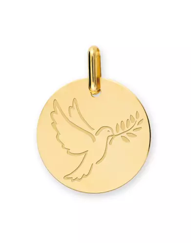 M&eacute;daille Ronde Colombe et Olivier en Or Personnalisable