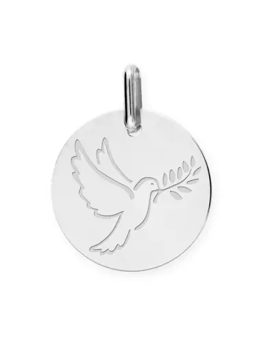 M&eacute;daille Ronde Colombe et Olivier en Or Personnalisable