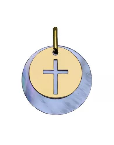 M&eacute;daille Croix Ajour&eacute;e en Or et Nacre