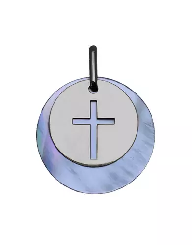 M&eacute;daille Croix Ajour&eacute;e en Or et Nacre