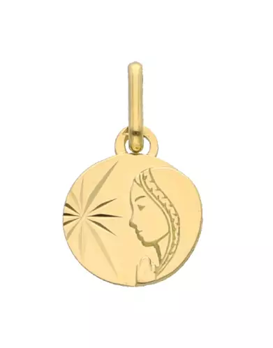 M&eacute;daille Ronde Vierge Soleill&eacute;e en Or Personnalisable
