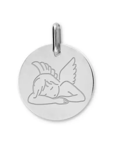 M&eacute;daille Ronde Ange qui Dort Grav&eacute; en Or Personnalisable