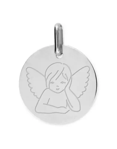 M&eacute;daille Ronde Ange Penseur Grav&eacute; en Or Personnalisable