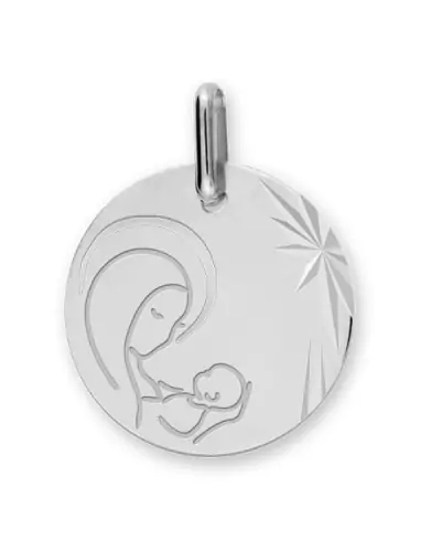 M&eacute;daille Vierge &agrave; l&rsquo;Enfant &Eacute;toil&eacute;e et Ajour&eacute;e en Or Personnalisable