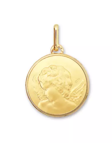M&eacute;daille Ronde Ange Ch&eacute;rubin en Or Personnalisable