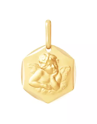 M&eacute;daille Hexagonale Ange Penseur en Or Personnalisable