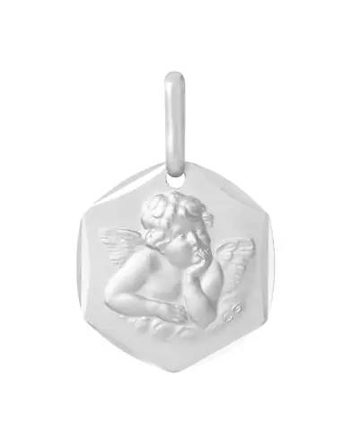 M&eacute;daille Hexagonale Ange Penseur en Or Personnalisable