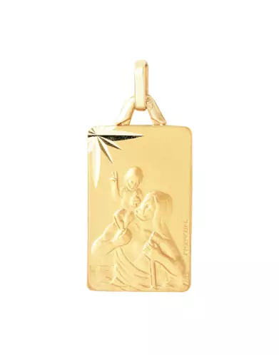 M&eacute;daille Rectangle &Eacute;toil&eacute;e Saint Christophe en Or Personnalisable