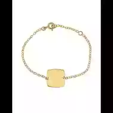 Gourmette Enfant Carr&eacute;e avec Cha&icirc;ne For&ccedil;at en Or Personnalisable image cachée