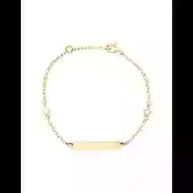 Gourmette Enfant Rectangle avec Cha&icirc;ne For&ccedil;at &Eacute;toiles en Or Personnalisable image cachée