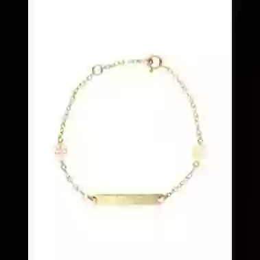 Gourmette Enfant Rectangle avec Cha&icirc;ne For&ccedil;at Fleurs en Or Personnalisable image cachée