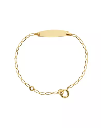 Gourmette B&eacute;b&eacute; Ovale avec Cha&icirc;ne Rada en Or Jaune 18K Personnalisable